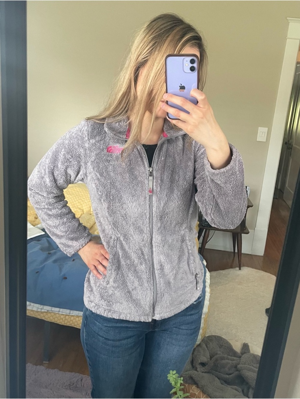 The North Face Gray Fleece Jacket with Pink Logo